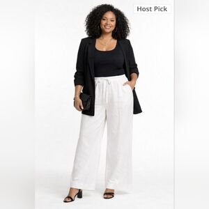 A New Day White Linen Blend Wide Leg Pants 3X Elastic Waist Drawstring | Summer